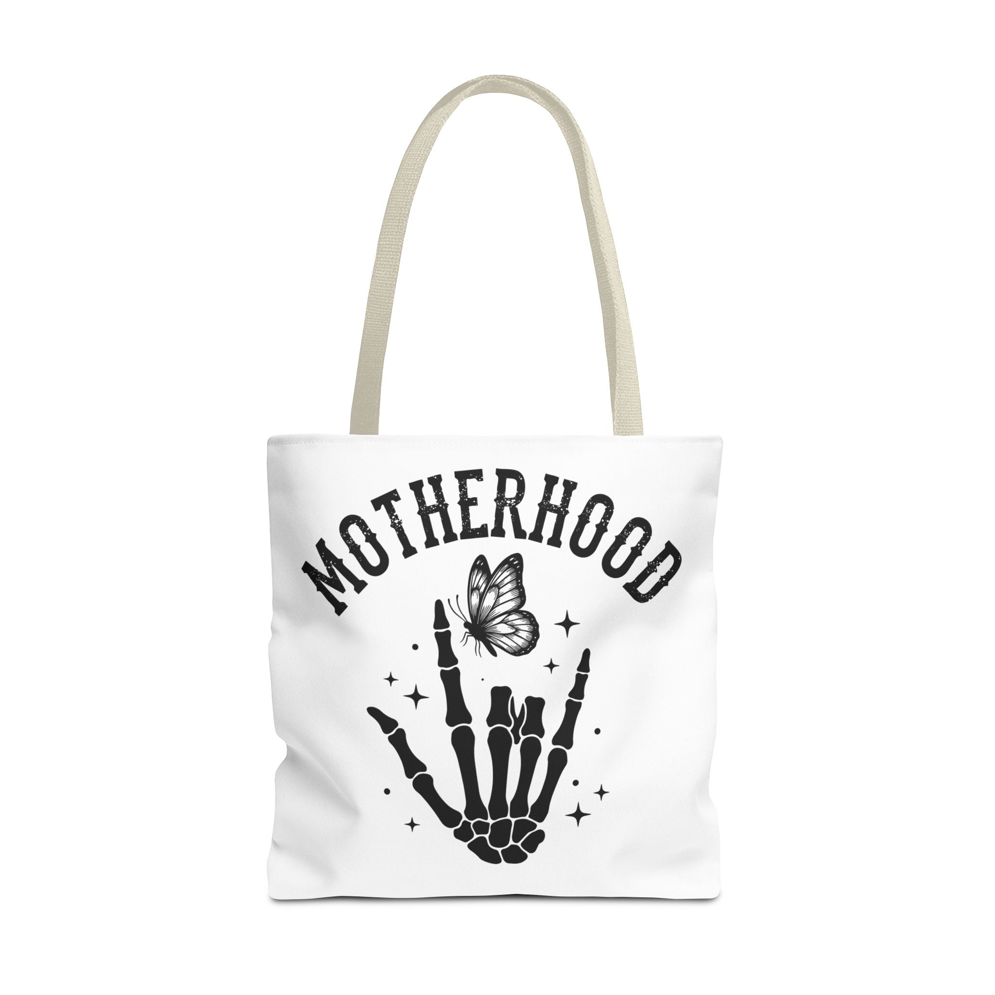 Motherhood Skeleton Tote Bag — Edgy Black & White All-Over Print