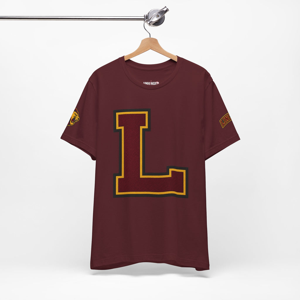 Letter L Varsity T-Shirt - LIONS Custom - Order one size bigger to achieve the look as the female shown.