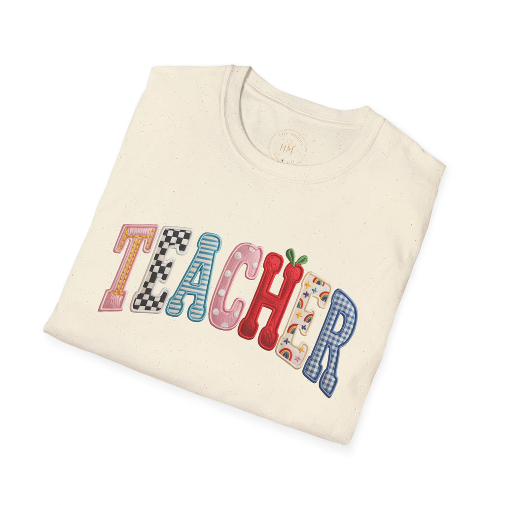 Teacher Colorful Patchwork Letters T-Shirt — Back to School Gift
