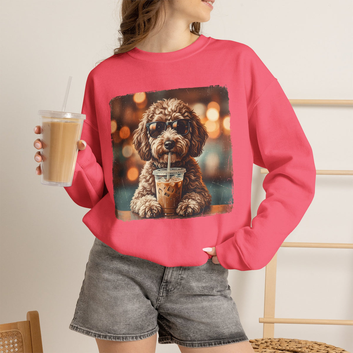 Dog Drinking Coffee Crewneck Sweatshirt  (Custom)