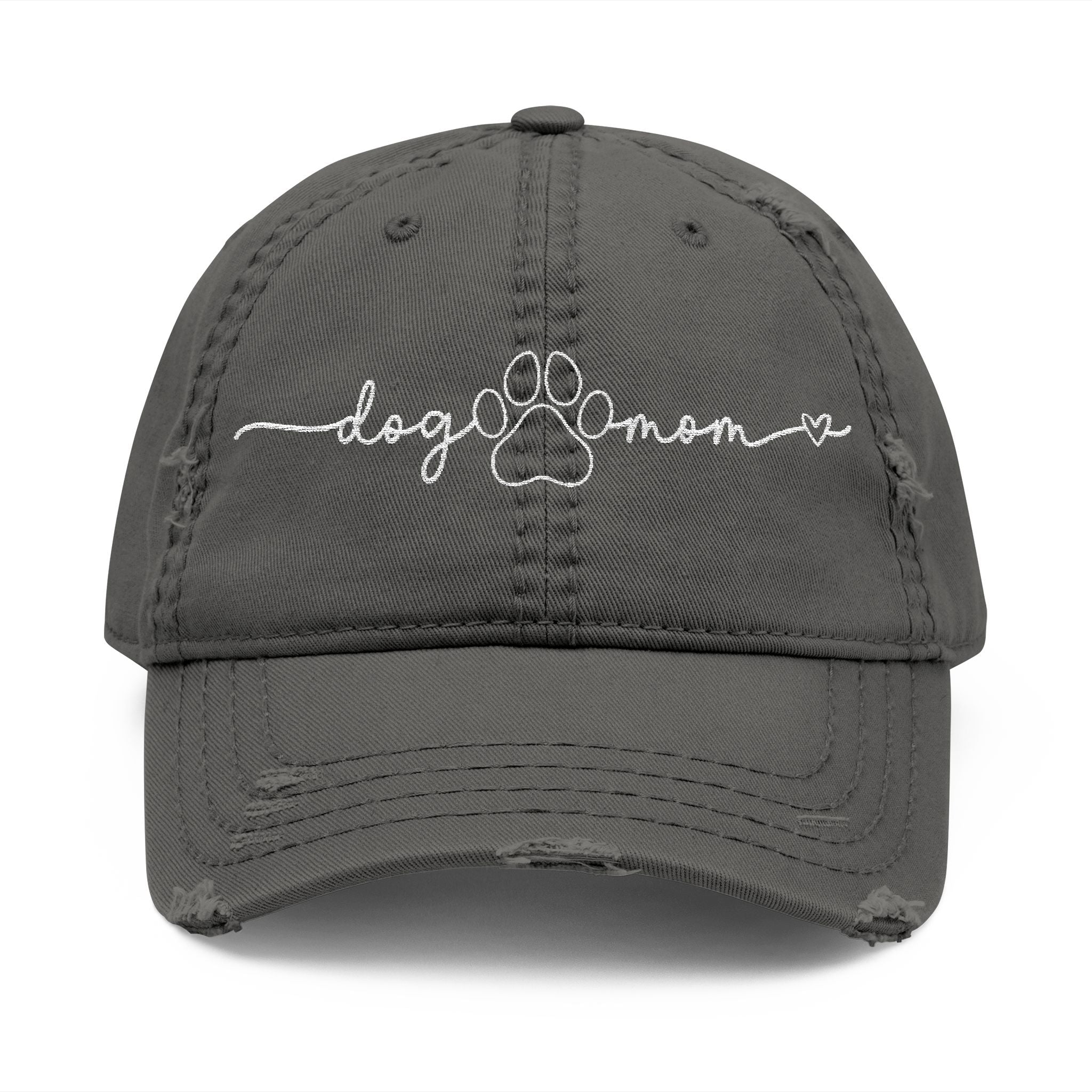 Embroidered "Dog Mom" Distressed Hat