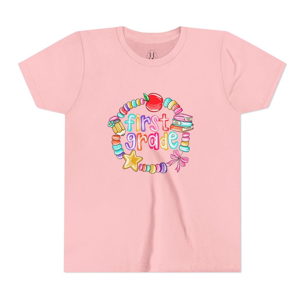 "First Grade" Colorful Back-to-School Shirt (Personalized Name Option)