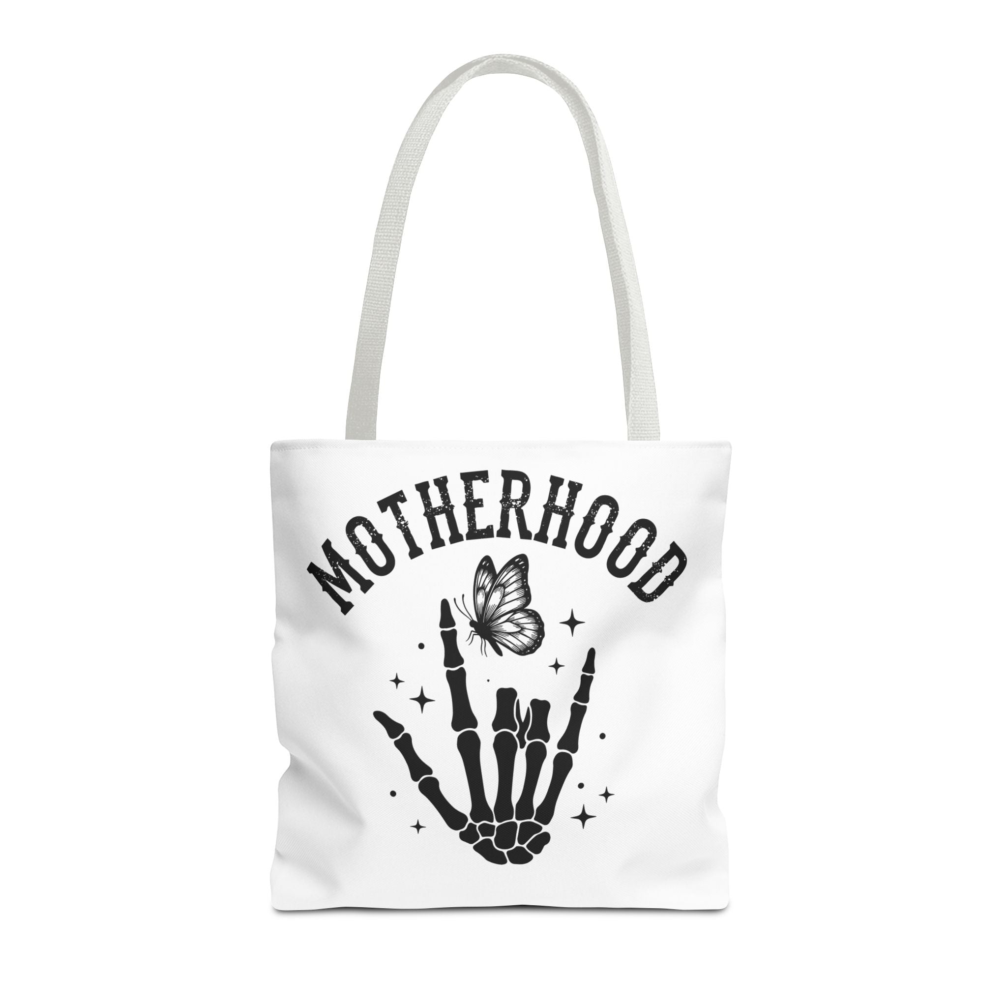 Motherhood Skeleton Tote Bag — Edgy Black & White All-Over Print