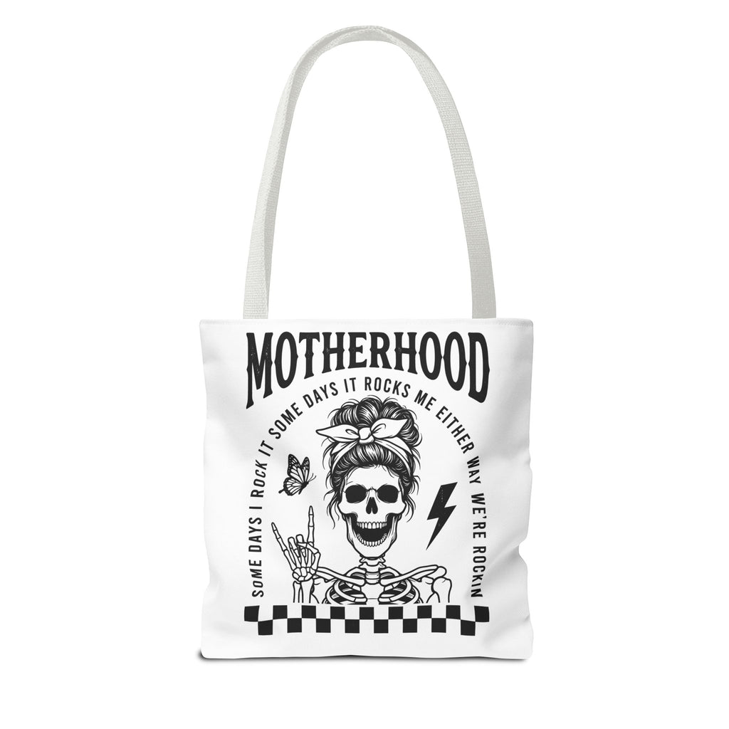 Motherhood Skeleton Tote Bag — Edgy Black & White All-Over Print