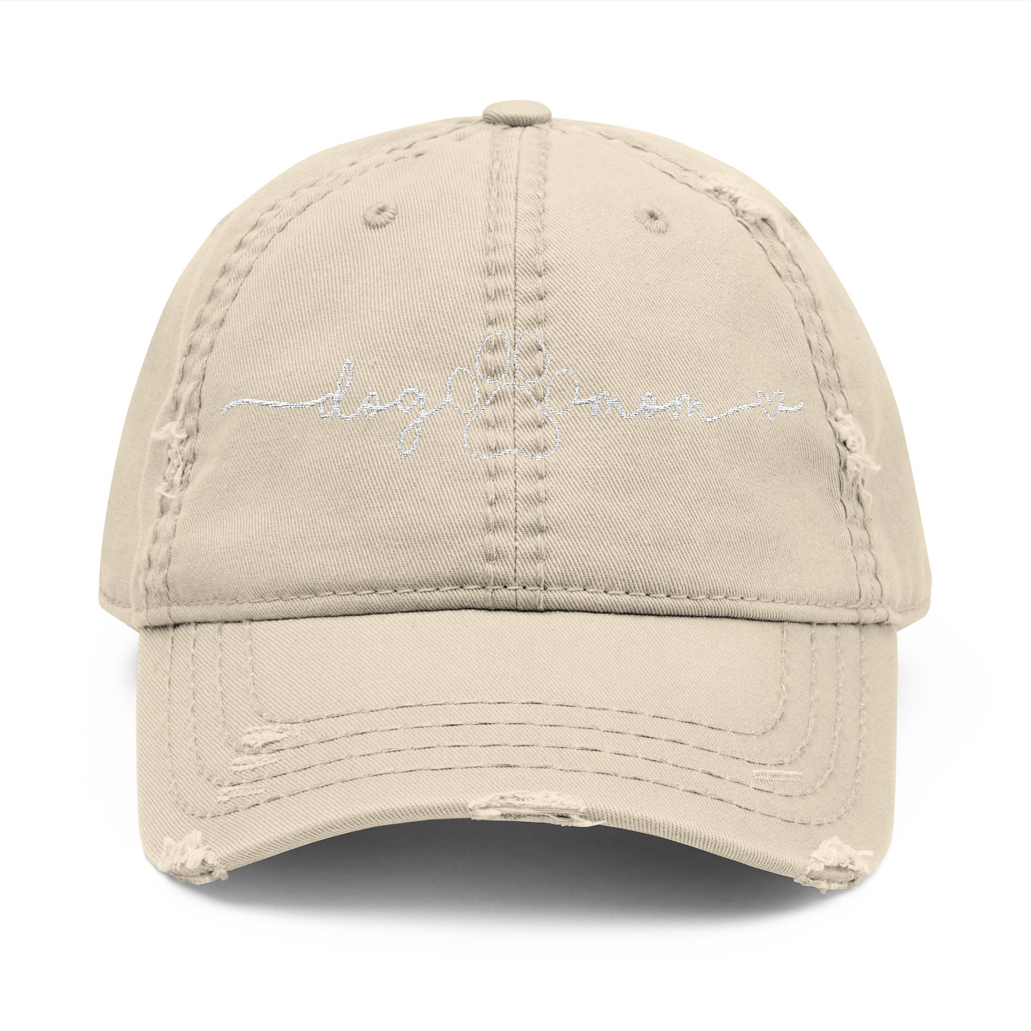 Embroidered "Dog Mom" Distressed Hat