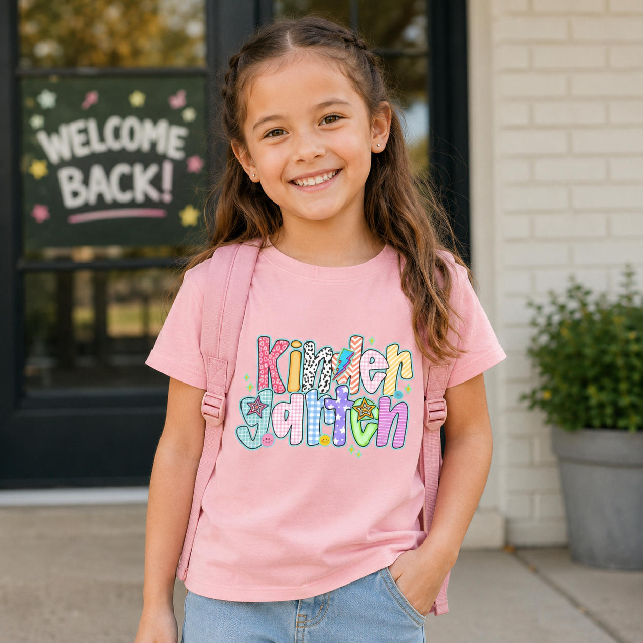 Kindergarten Back To School Doodle Script - Toddler Graphic T-shirt
