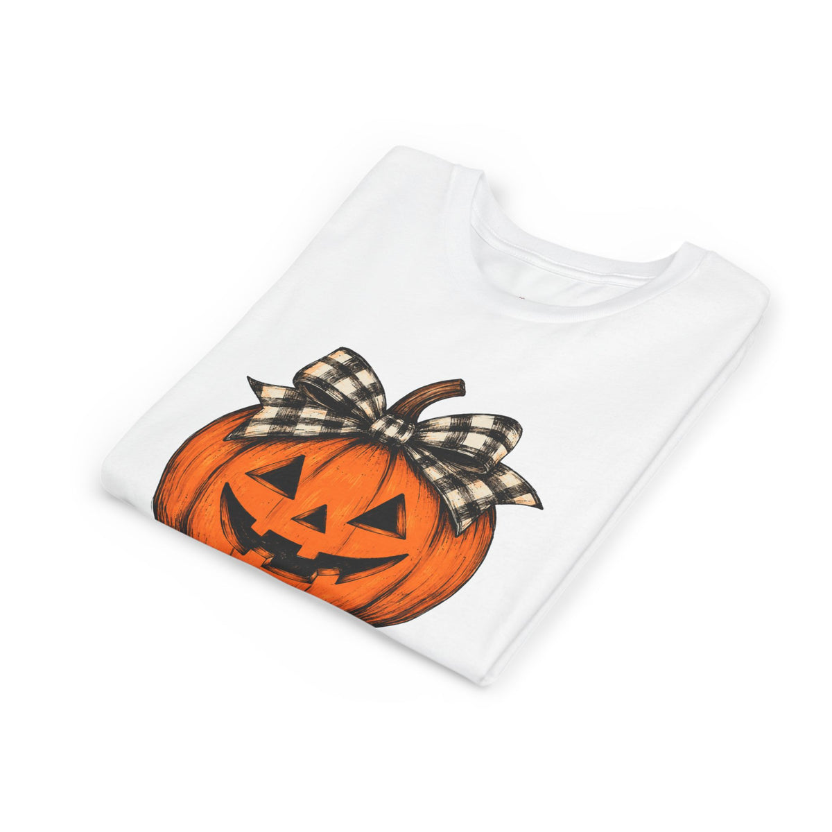 Jack-O'-Lantern with Plaid Bow Youth Graphic Tee