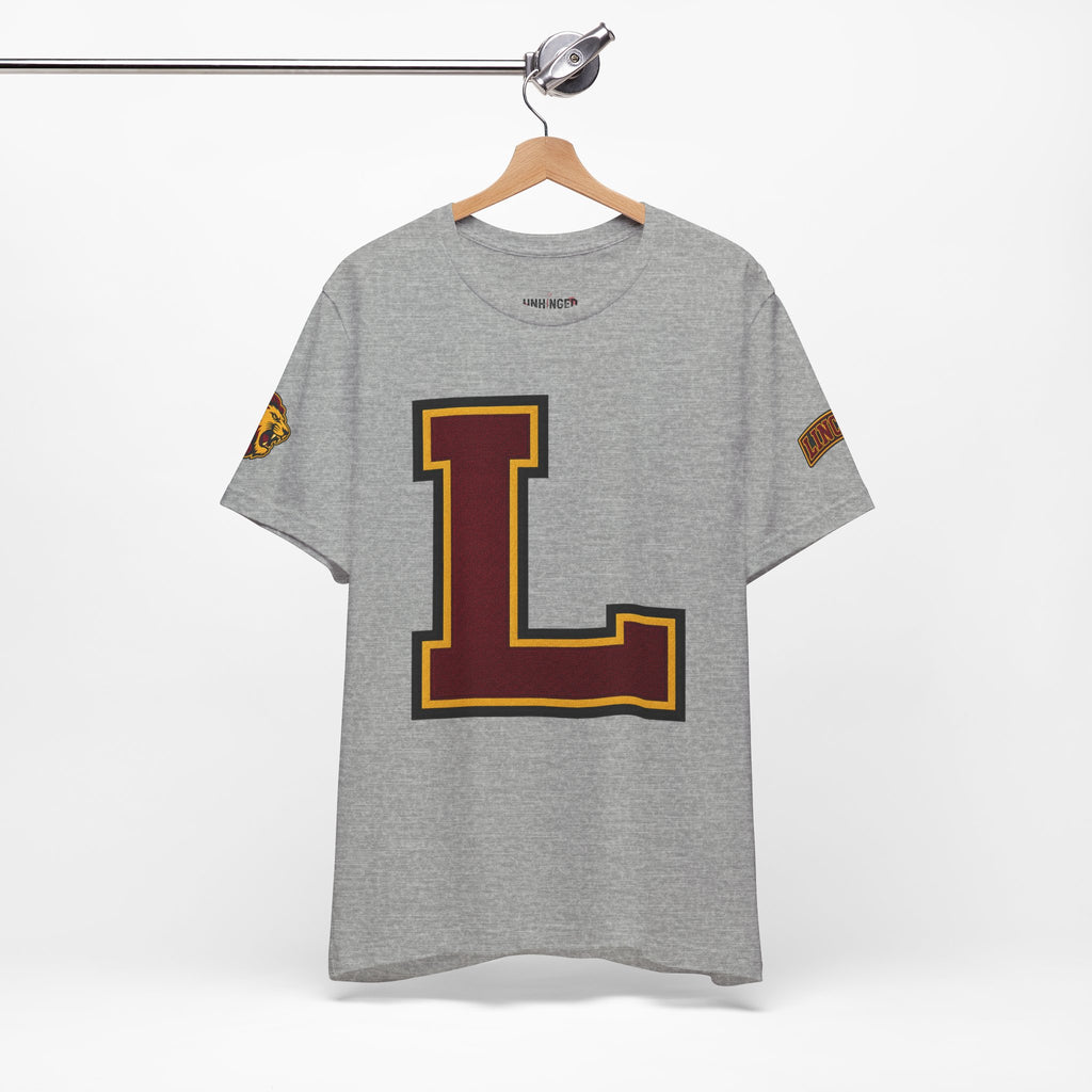 Letter L Varsity T-Shirt - LIONS Custom - Order one size bigger to achieve the look as the female shown.