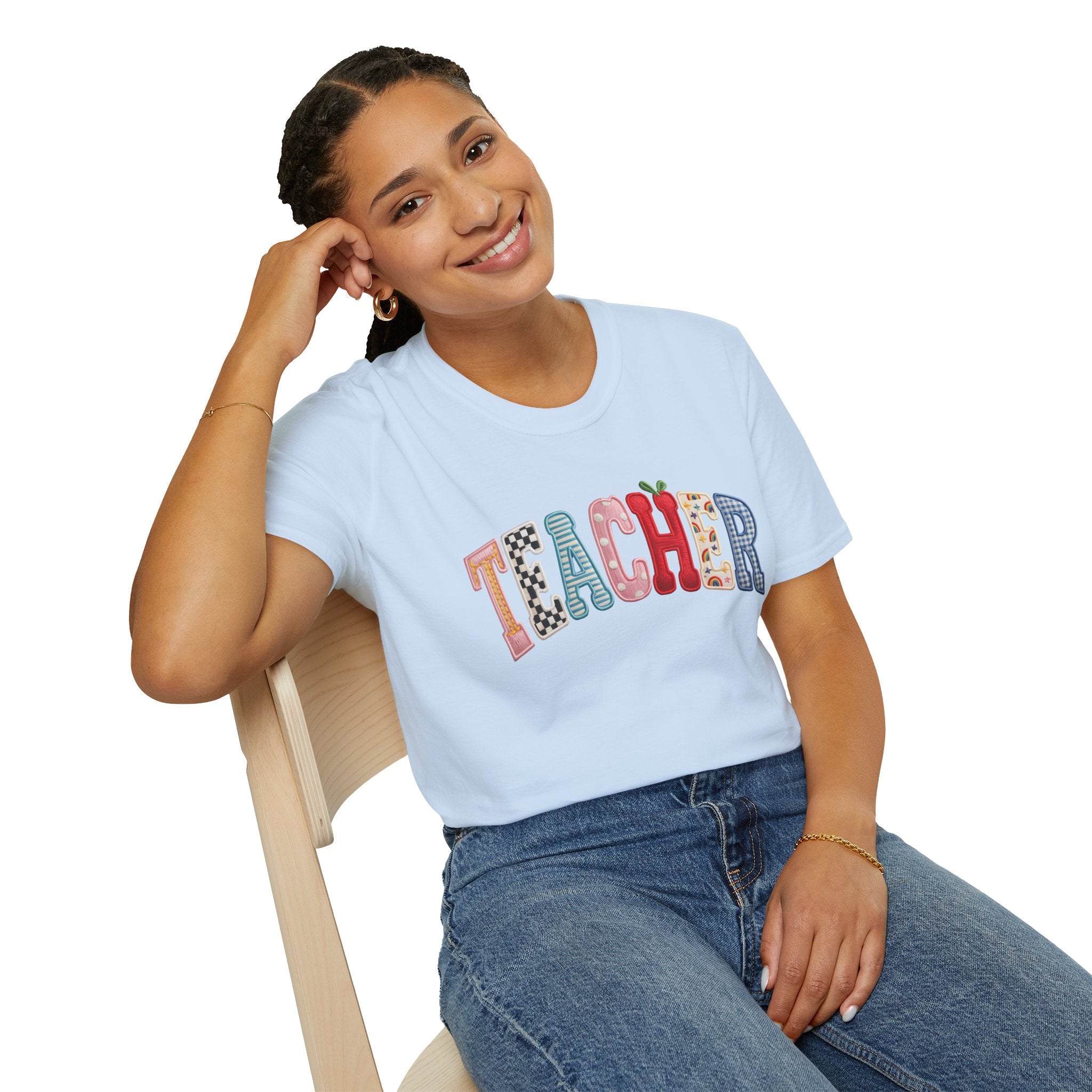 Teacher Colorful Patchwork Letters T-Shirt — Back to School Gift