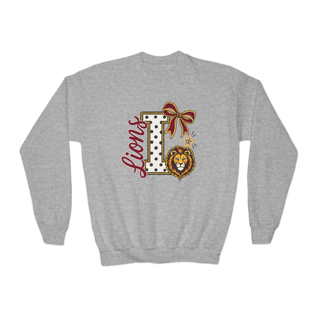Polka Bow School Spirit (LIONS) Youth Crewneck