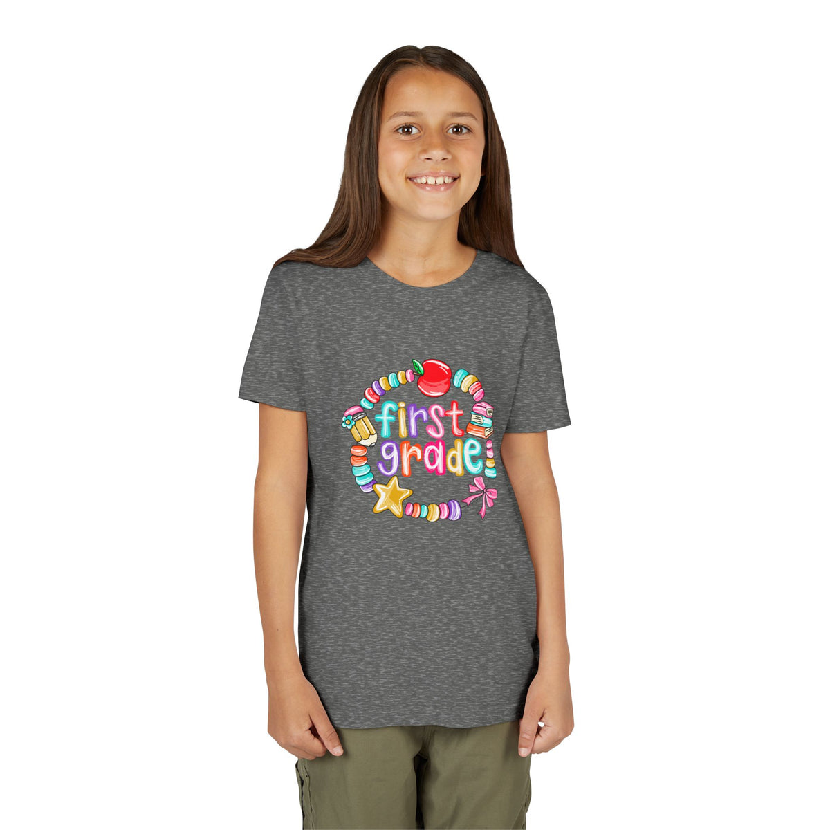 "First Grade" Colorful Back-to-School Shirt (Personalized Name Option)