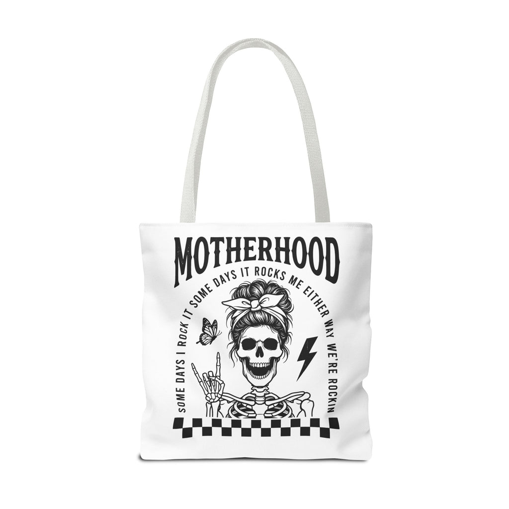 Motherhood Skeleton Tote Bag — Edgy Black & White All-Over Print