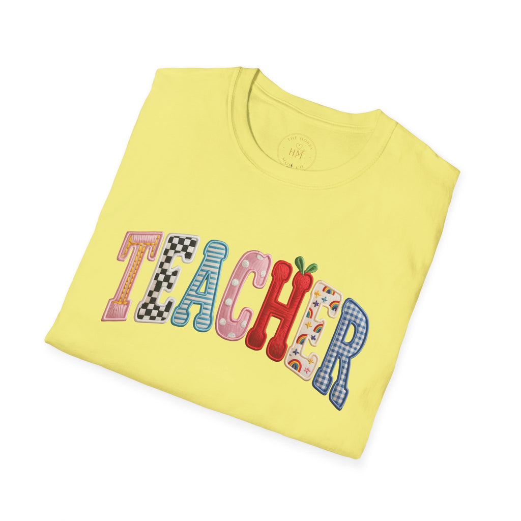 Teacher Colorful Patchwork Letters T-Shirt — Back to School Gift