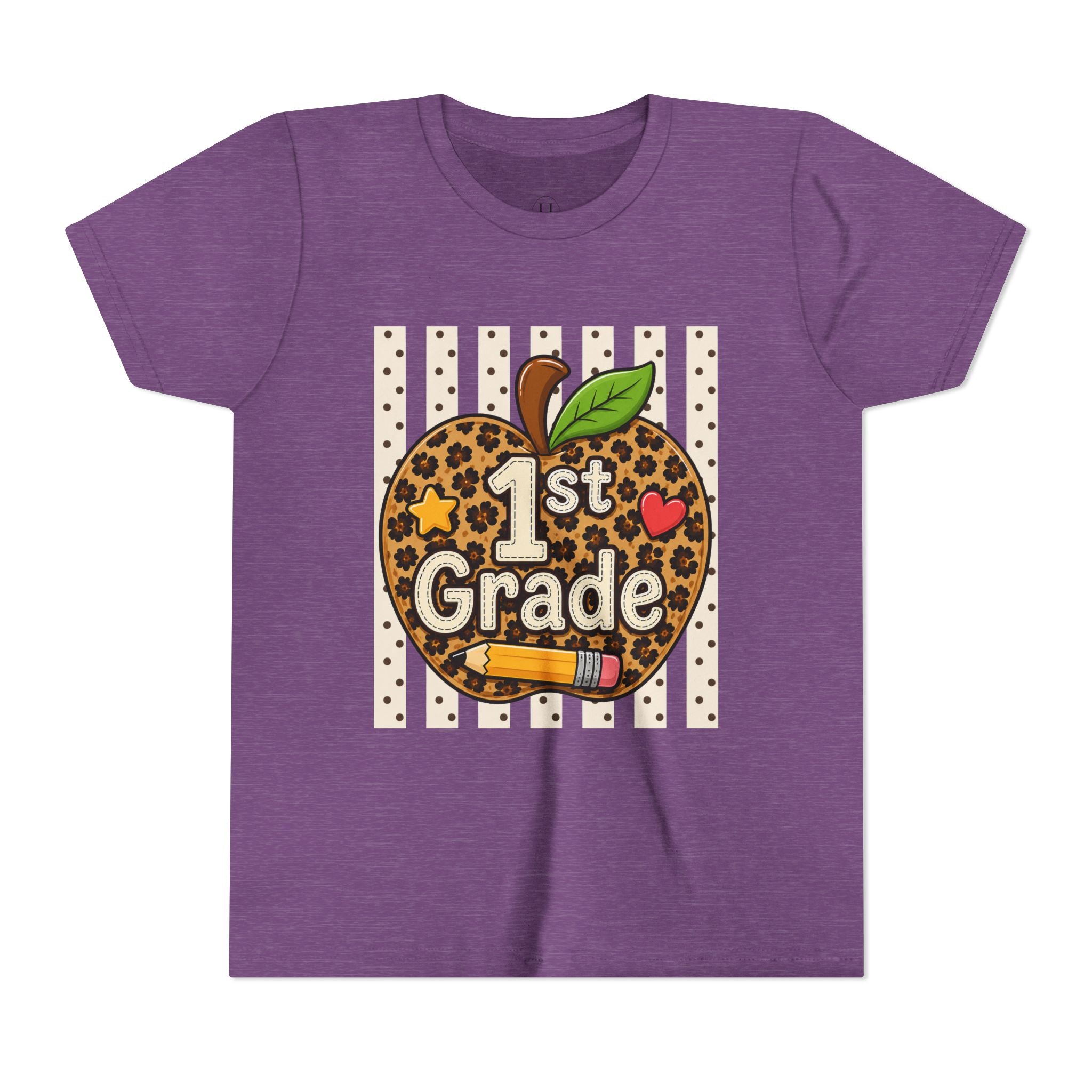 1st Grade Leopard Apple Youth T‑Shirt