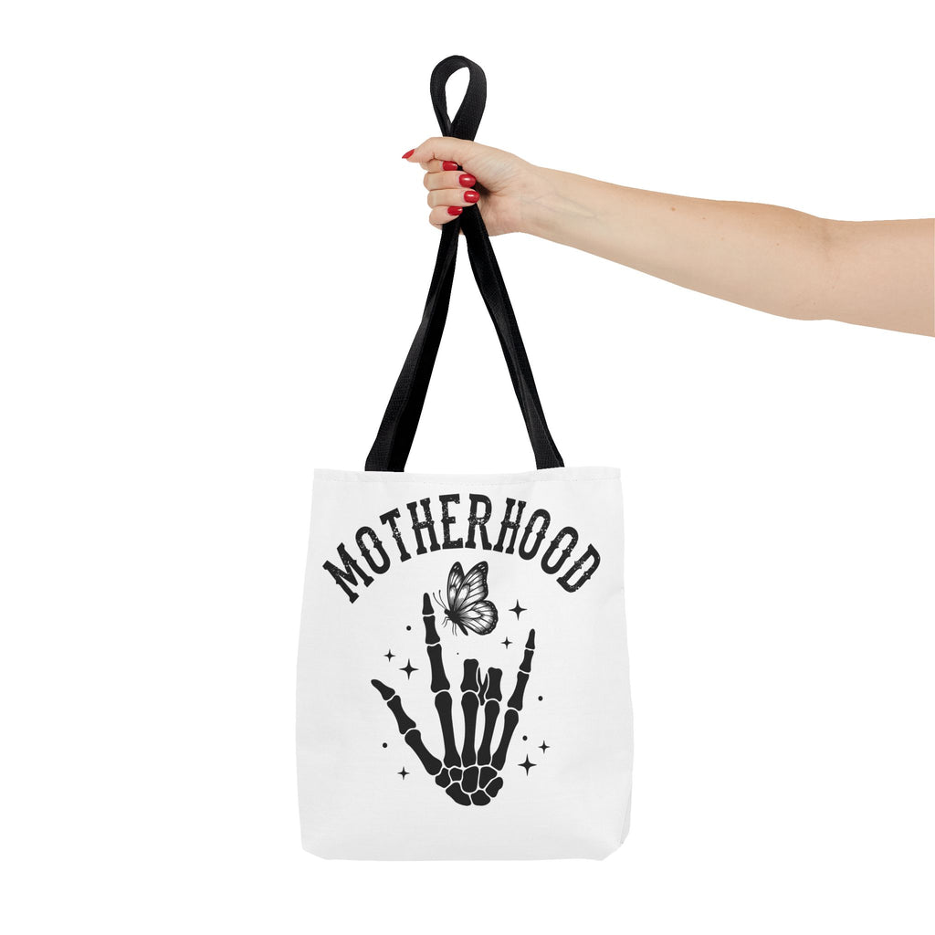 Motherhood Skeleton Tote Bag — Edgy Black & White All-Over Print