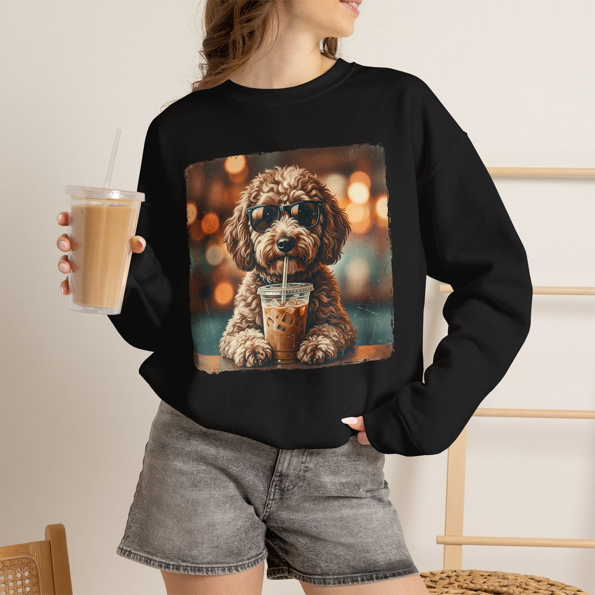 Dog Drinking Coffee Crewneck Sweatshirt  (Custom)