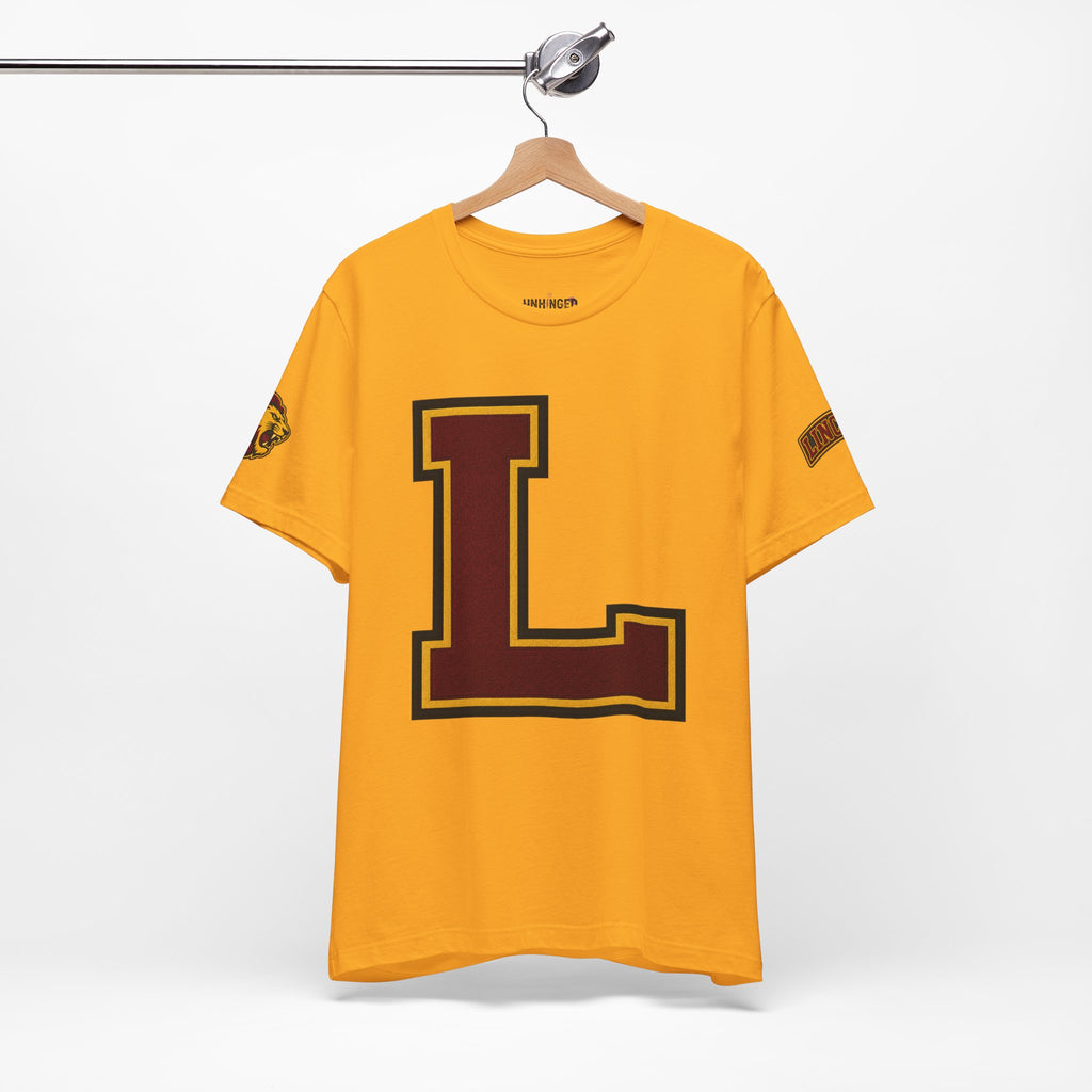 Letter L Varsity T-Shirt - LIONS Custom - Order one size bigger to achieve the look as the female shown.