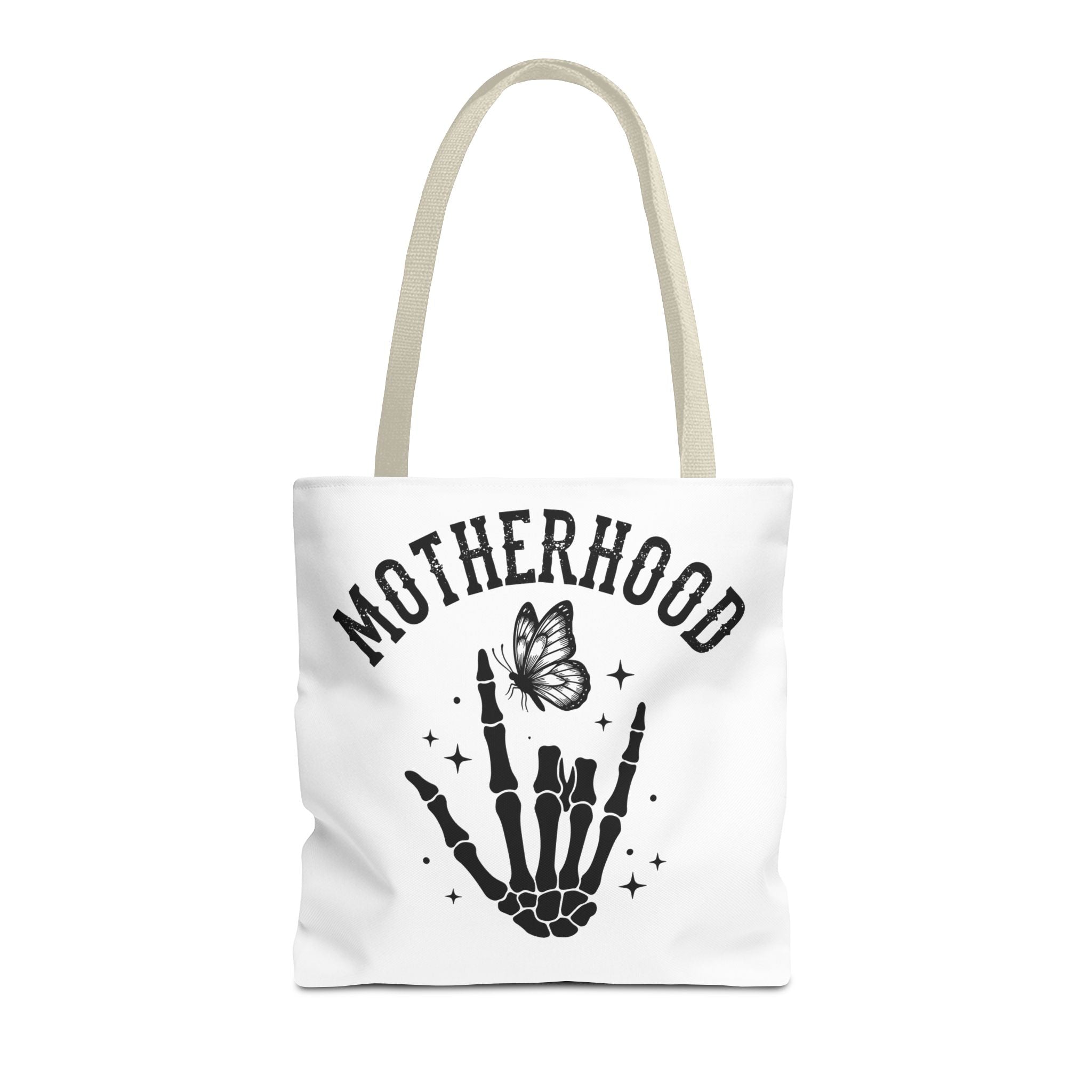 Motherhood Skeleton Tote Bag — Edgy Black & White All-Over Print