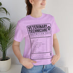 Veterinary Technicians "Nutrition Facts"  Vet Tech Gift Tee