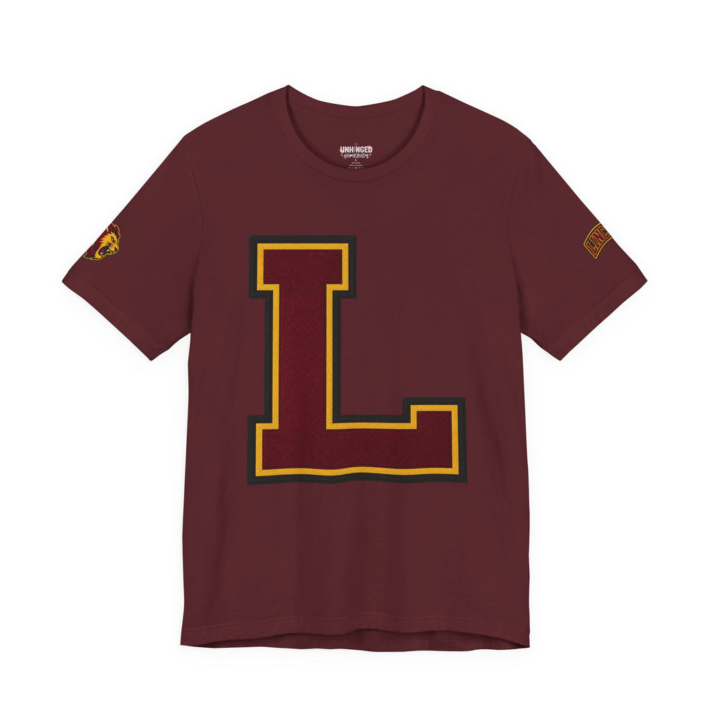 Letter L Varsity T-Shirt - LIONS Custom - Order one size bigger to achieve the look as the female shown.