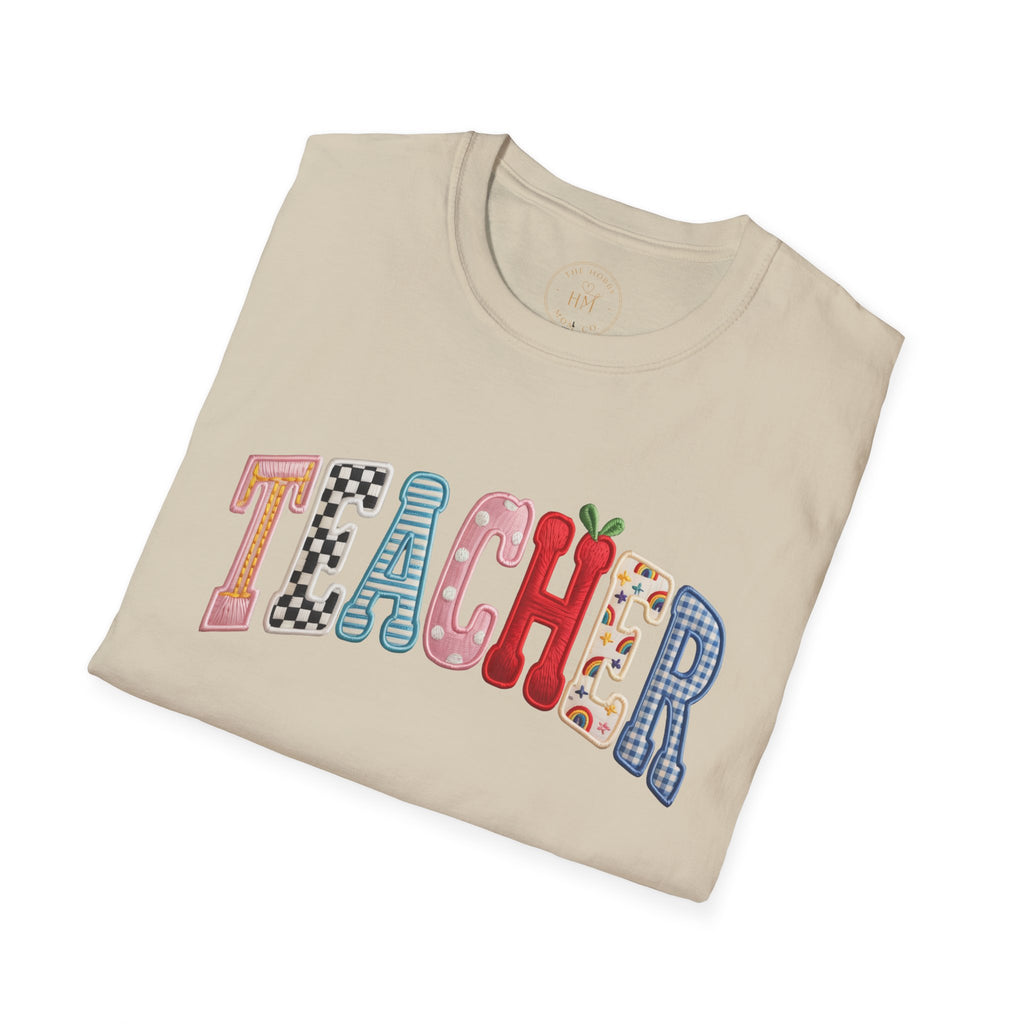 Teacher Colorful Patchwork Letters T-Shirt — Back to School Gift