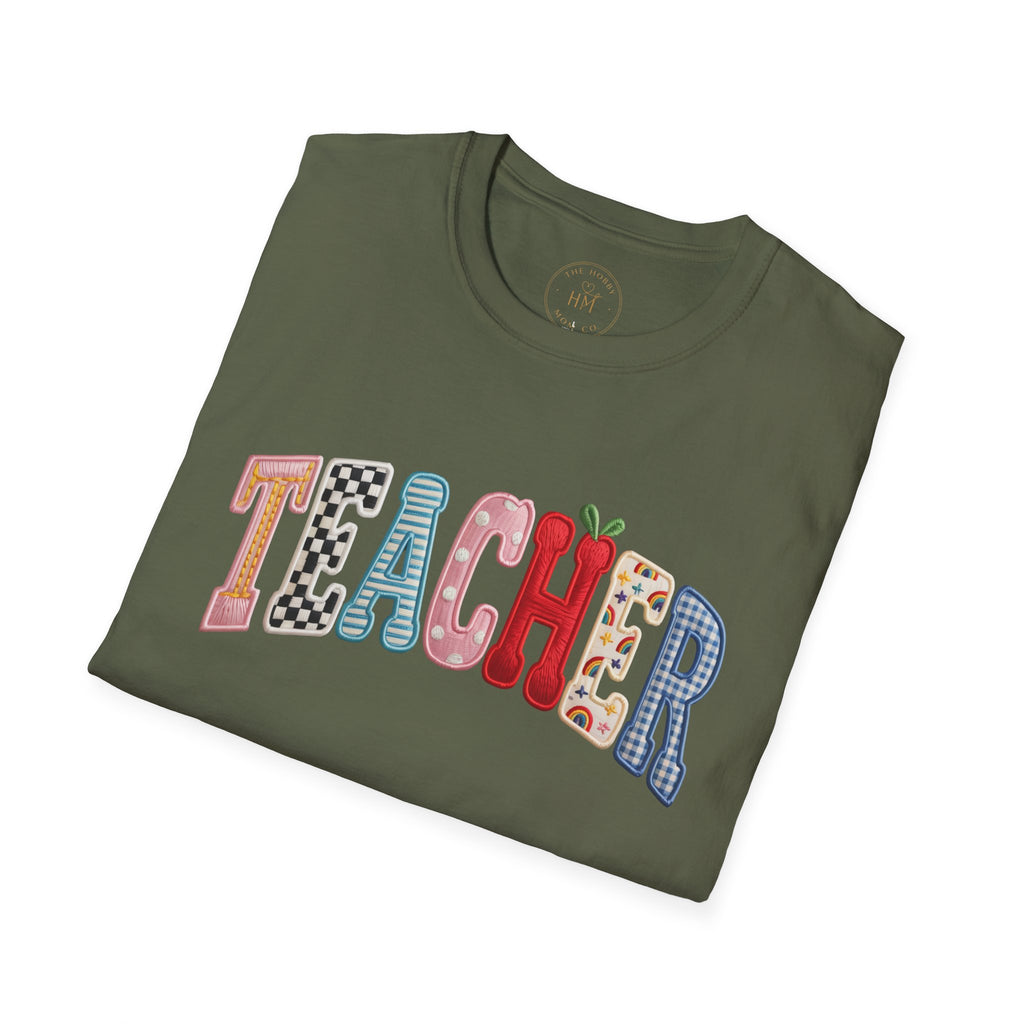 Teacher Colorful Patchwork Letters T-Shirt — Back to School Gift