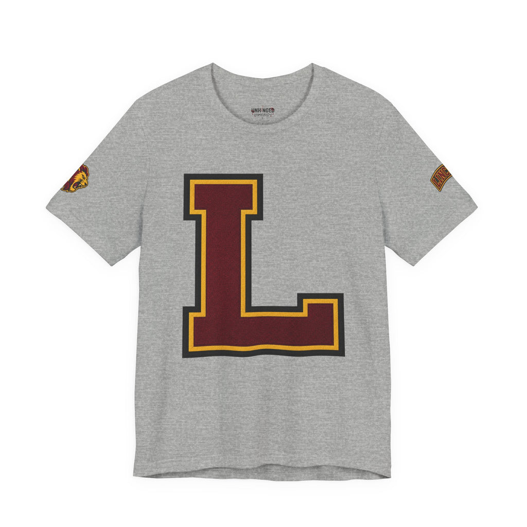 Letter L Varsity T-Shirt - LIONS Custom - Order one size bigger to achieve the look as the female shown.