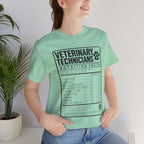Veterinary Technicians "Nutrition Facts"  Vet Tech Gift Tee
