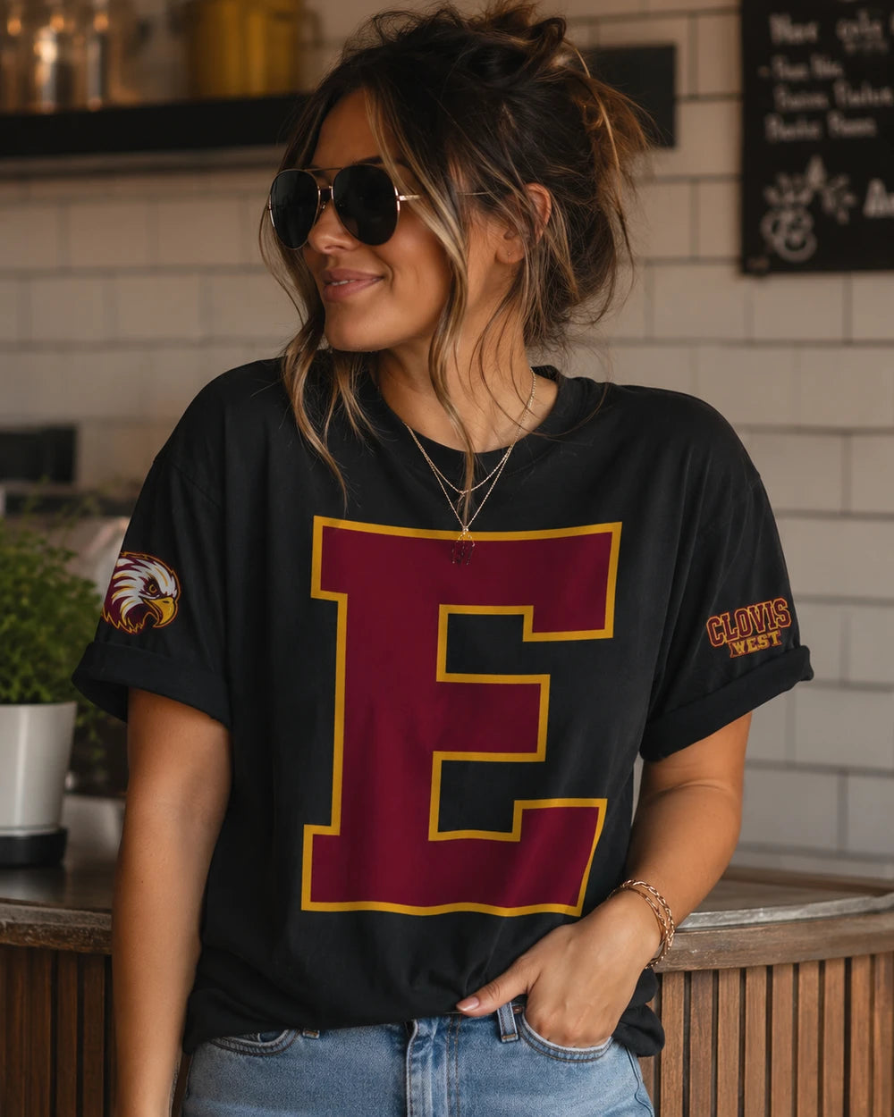 CW EAGLES Colligate lettering graphic Tee - Will need to order size up if wanting to have the look as female pictured.