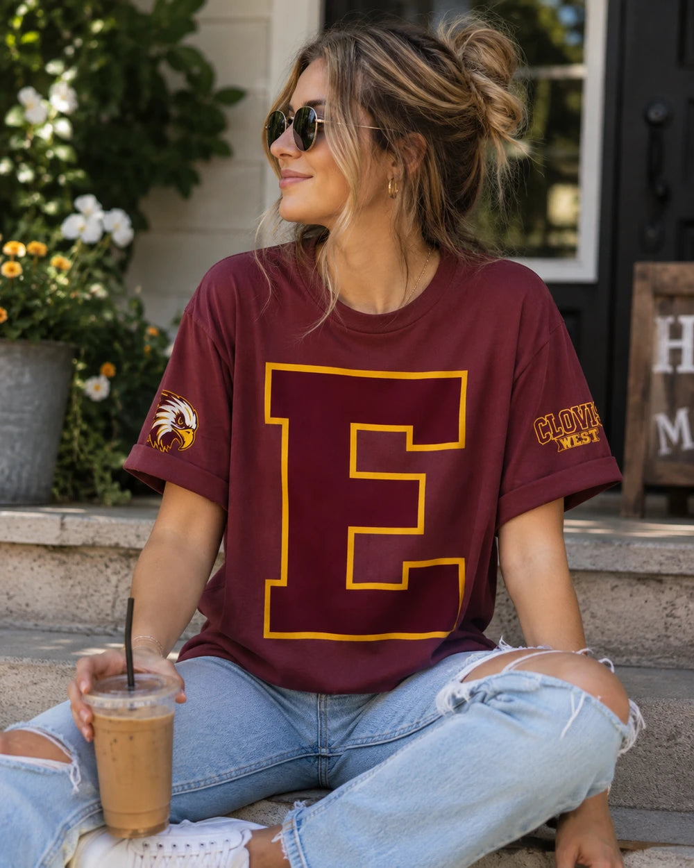 CW EAGLES Colligate lettering graphic Tee - Will need to order size up if wanting to have the look as female pictured.