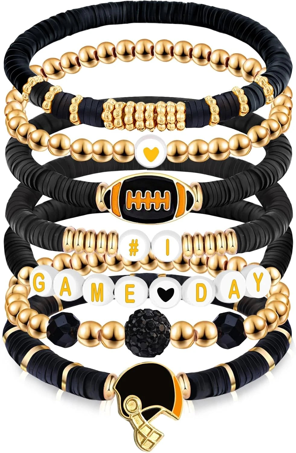 Football Charm Beaded Stretch Bracelet Set