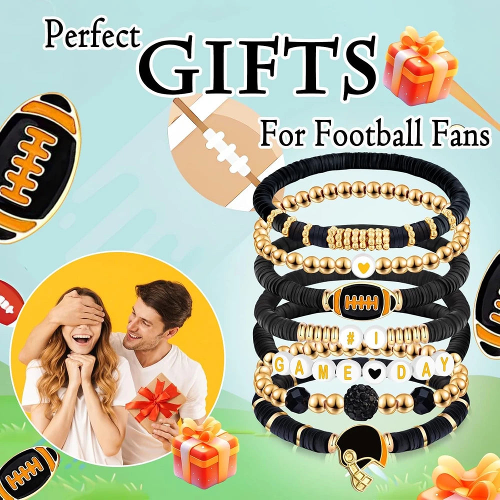 Football Charm Beaded Stretch Bracelet Set