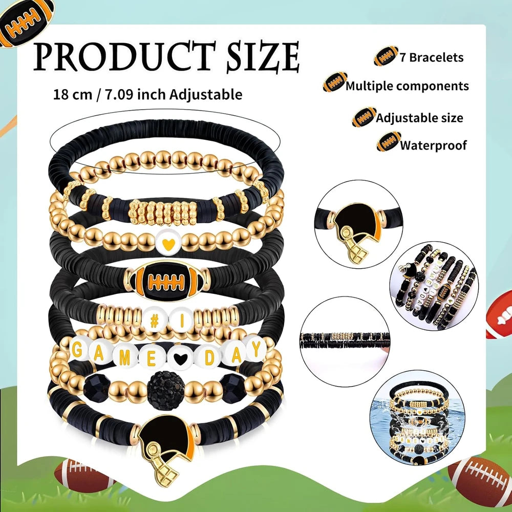 Football Charm Beaded Stretch Bracelet Set