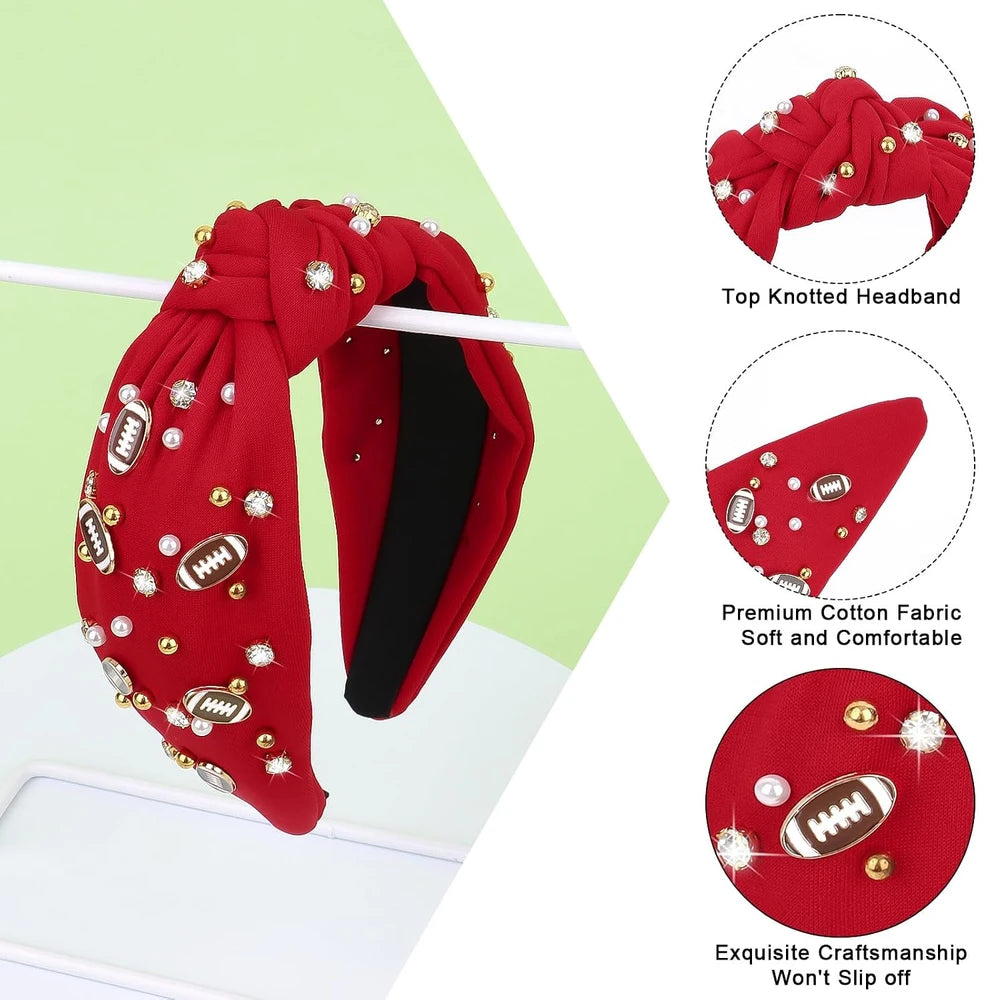 Football Rhinestone Knotted Headband