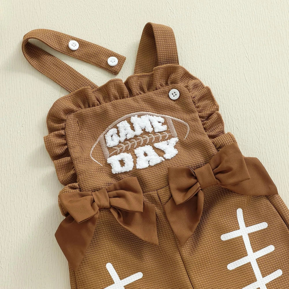 Football Embroidery Flared Romper