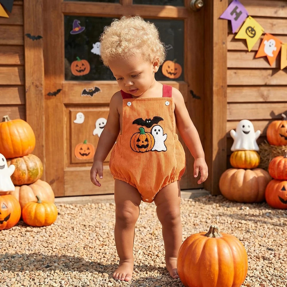 Halloween Corduroy Romper Sizes up to 18 Months.