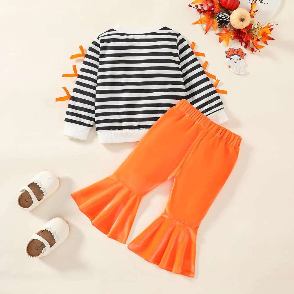 Toddler Halloween Sweatshirt Velvet Flare Pants Set