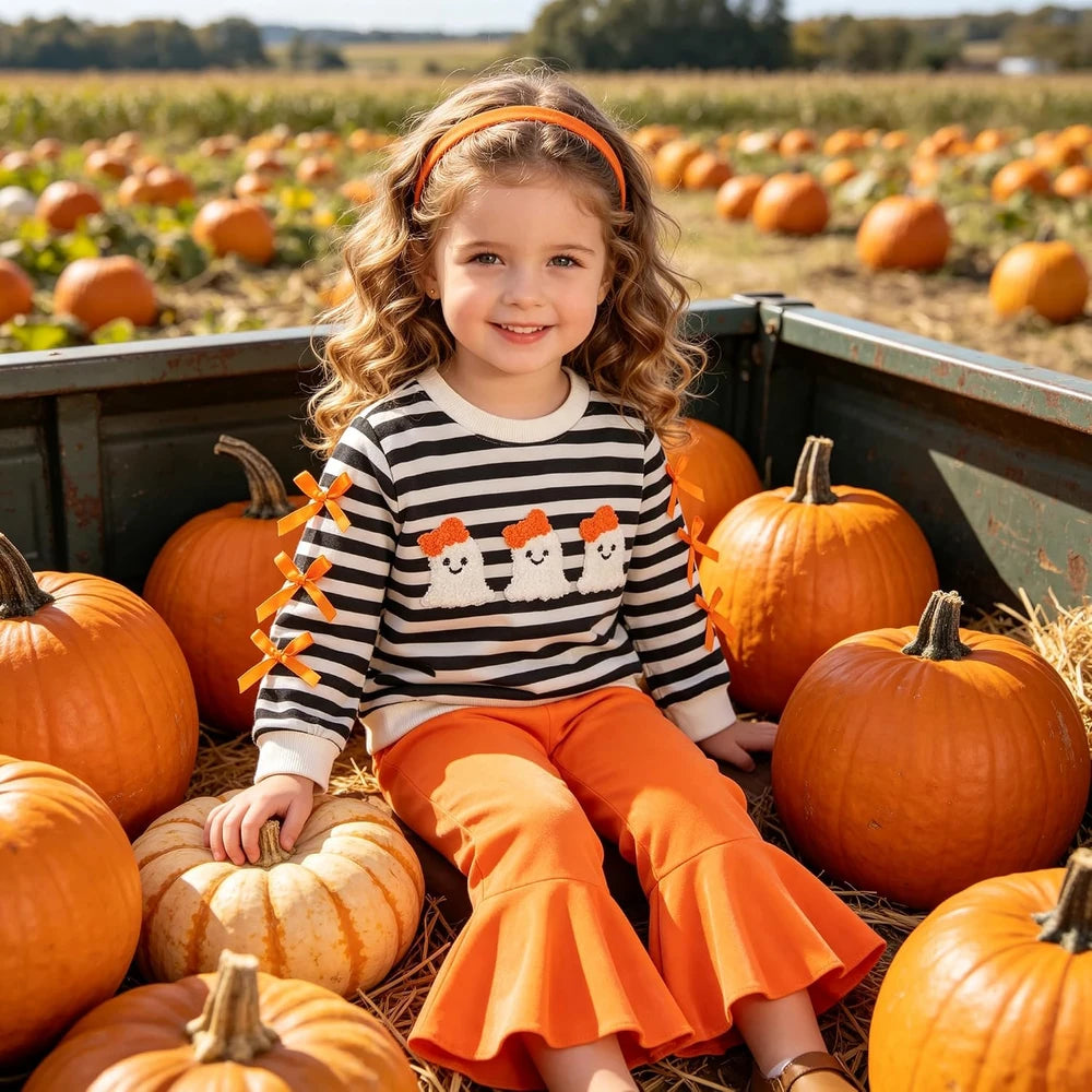 Toddler Halloween Sweatshirt Velvet Flare Pants Set