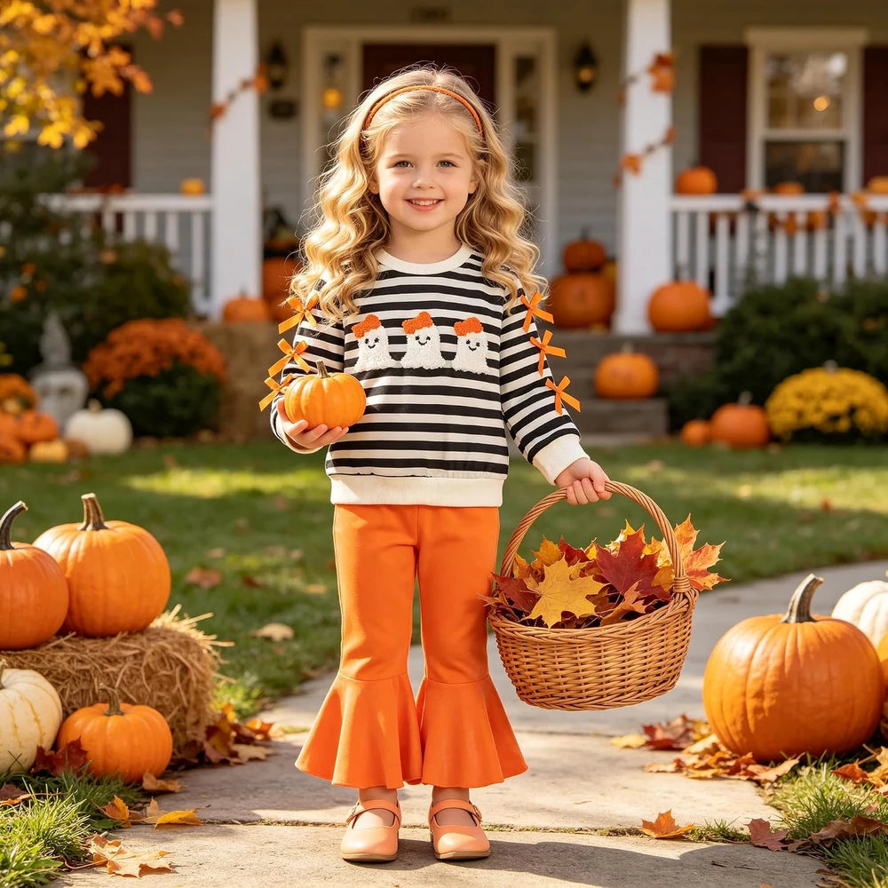 Toddler Halloween Sweatshirt Velvet Flare Pants Set