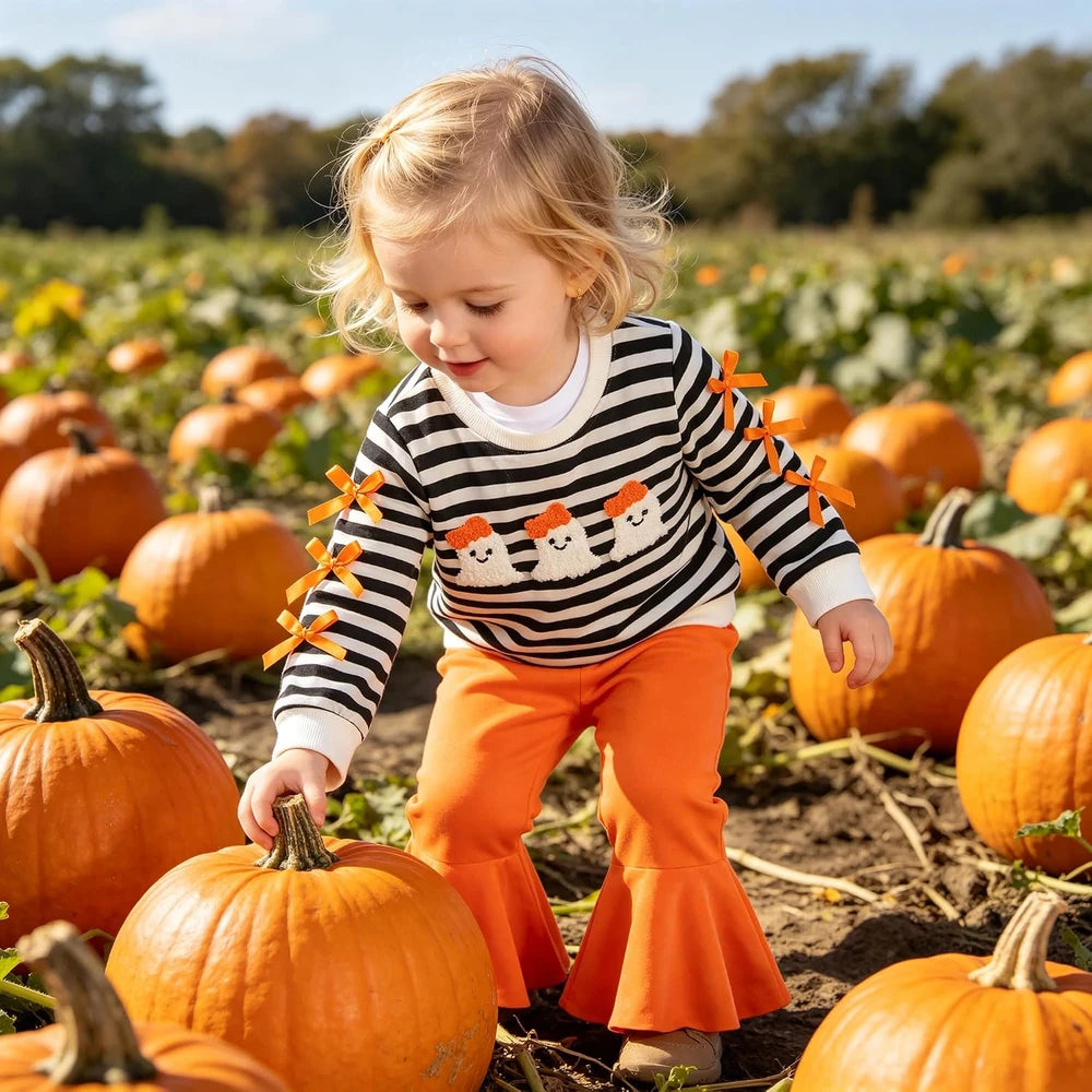 Toddler Halloween Sweatshirt Velvet Flare Pants Set