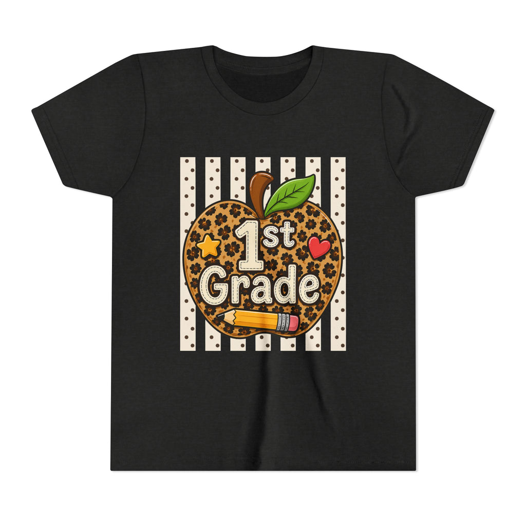 1st Grade Leopard Apple Youth T‑Shirt