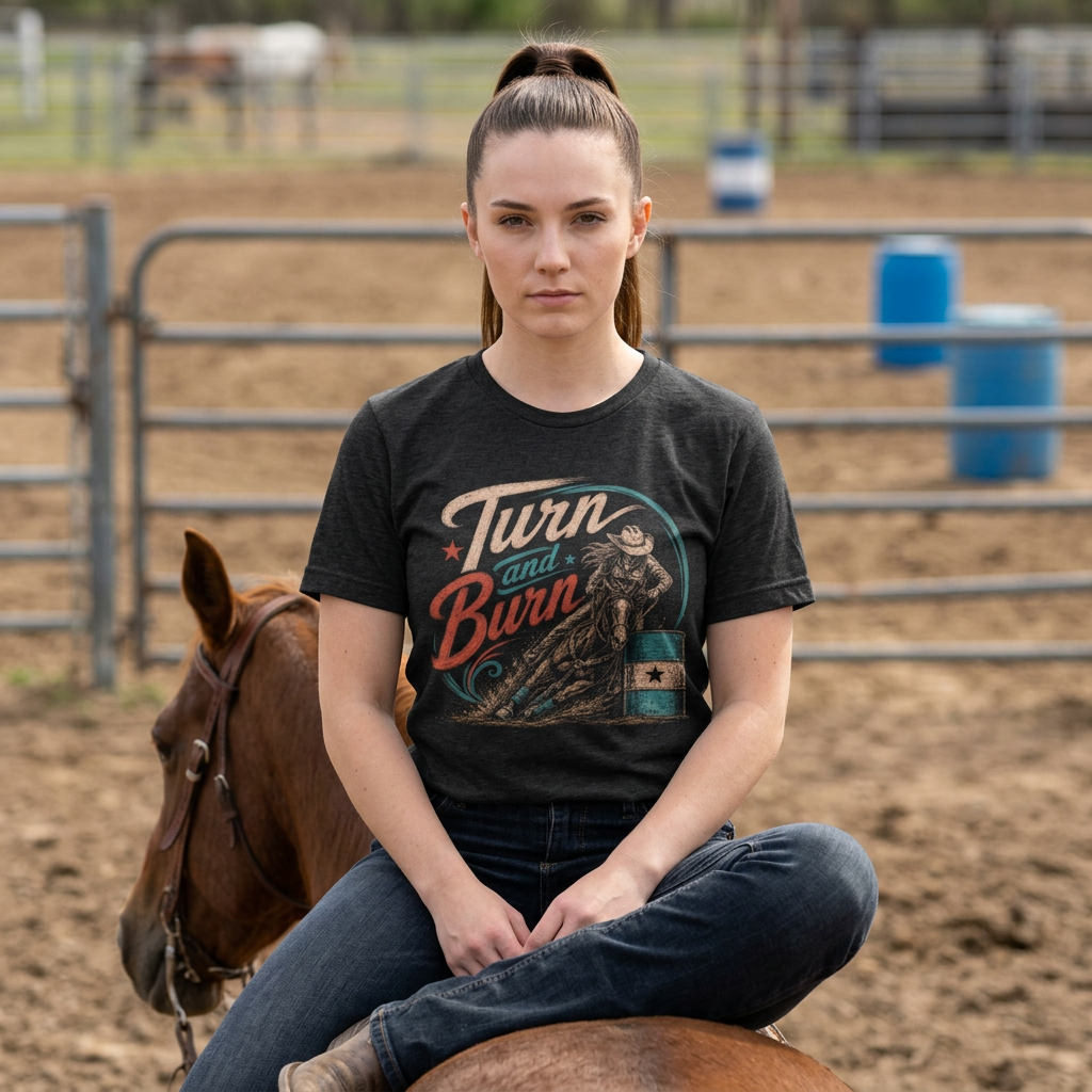 Turn and Burn  T‑Shirt — Vintage Barrel Racing Graphic Tee
