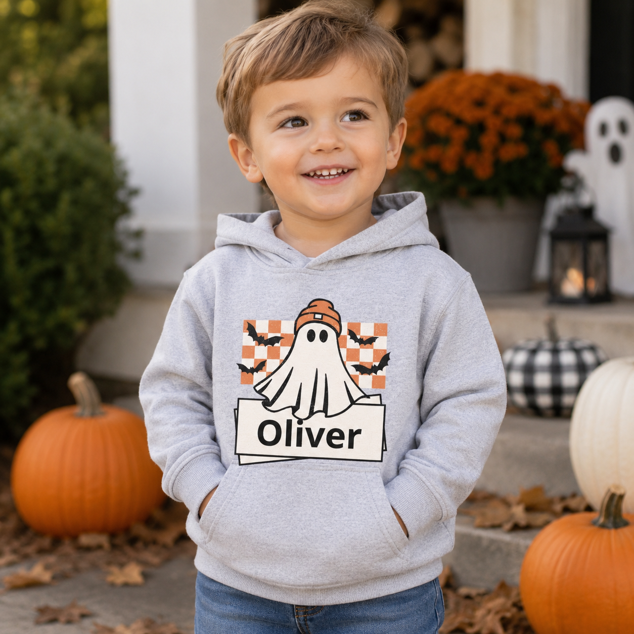 Cute Ghost with Beanie Personalized Toddler Pullover