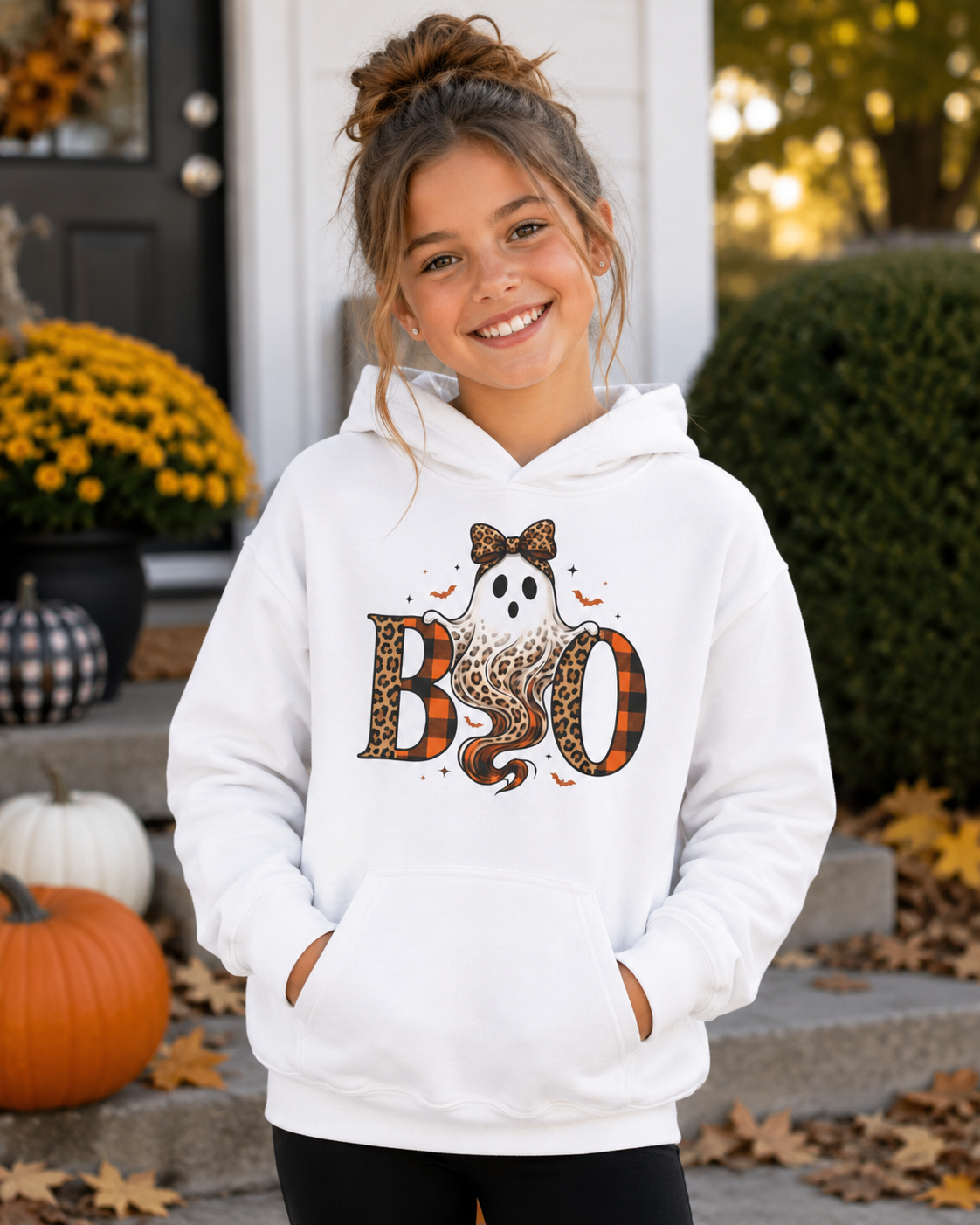 Halloween 'BOO' Leopard Ghost Youth Hoodie