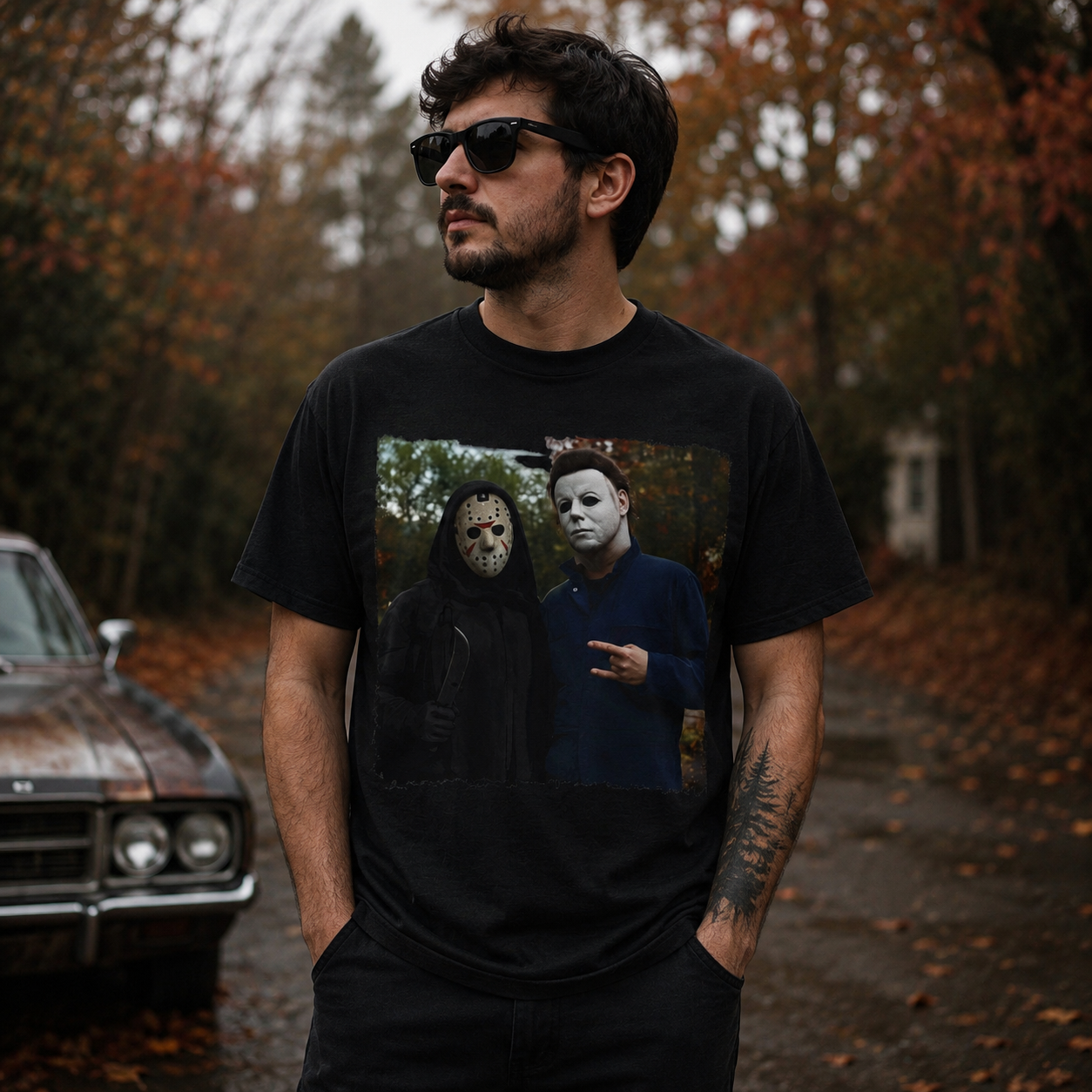 Horror Mask Duo Halloween Graphic Tee