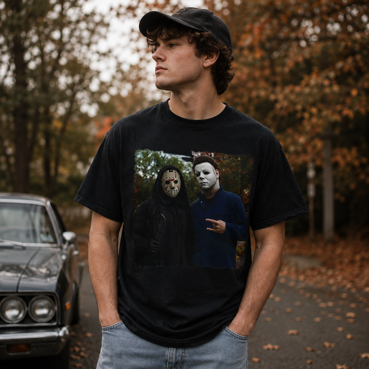 Horror Mask Duo Halloween Graphic Tee