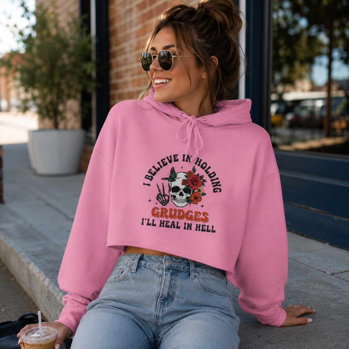 I believe in holding grudges, I'll Heal in HELL crop hoodie