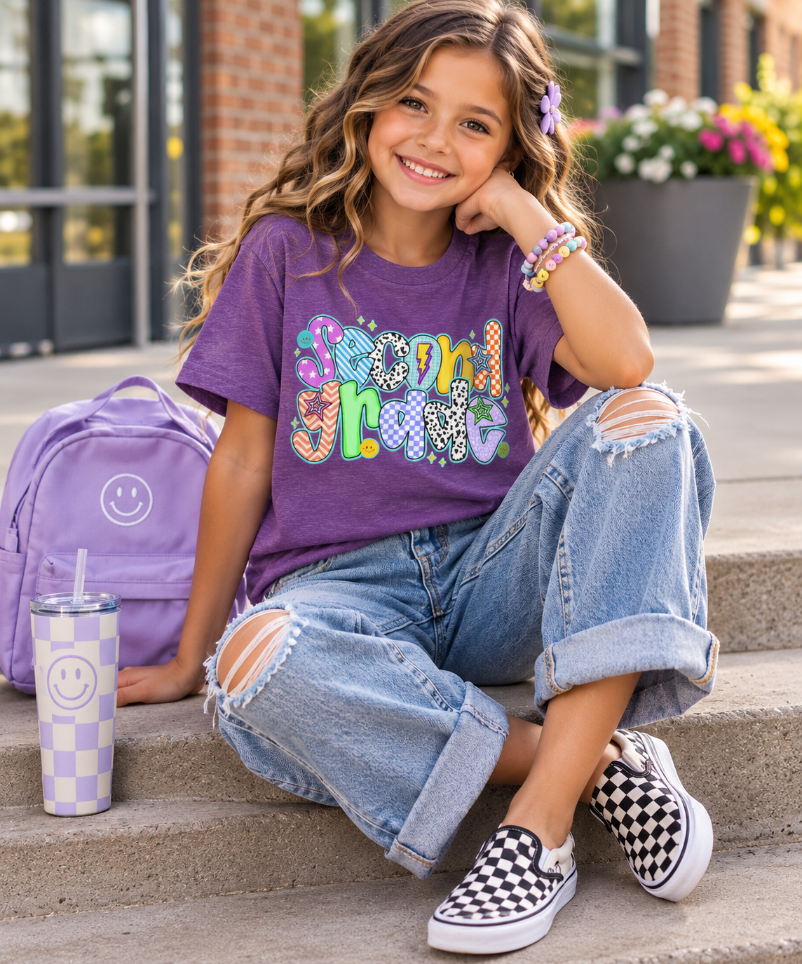 2nd Grade Back To School Doodle Font Youth Tee