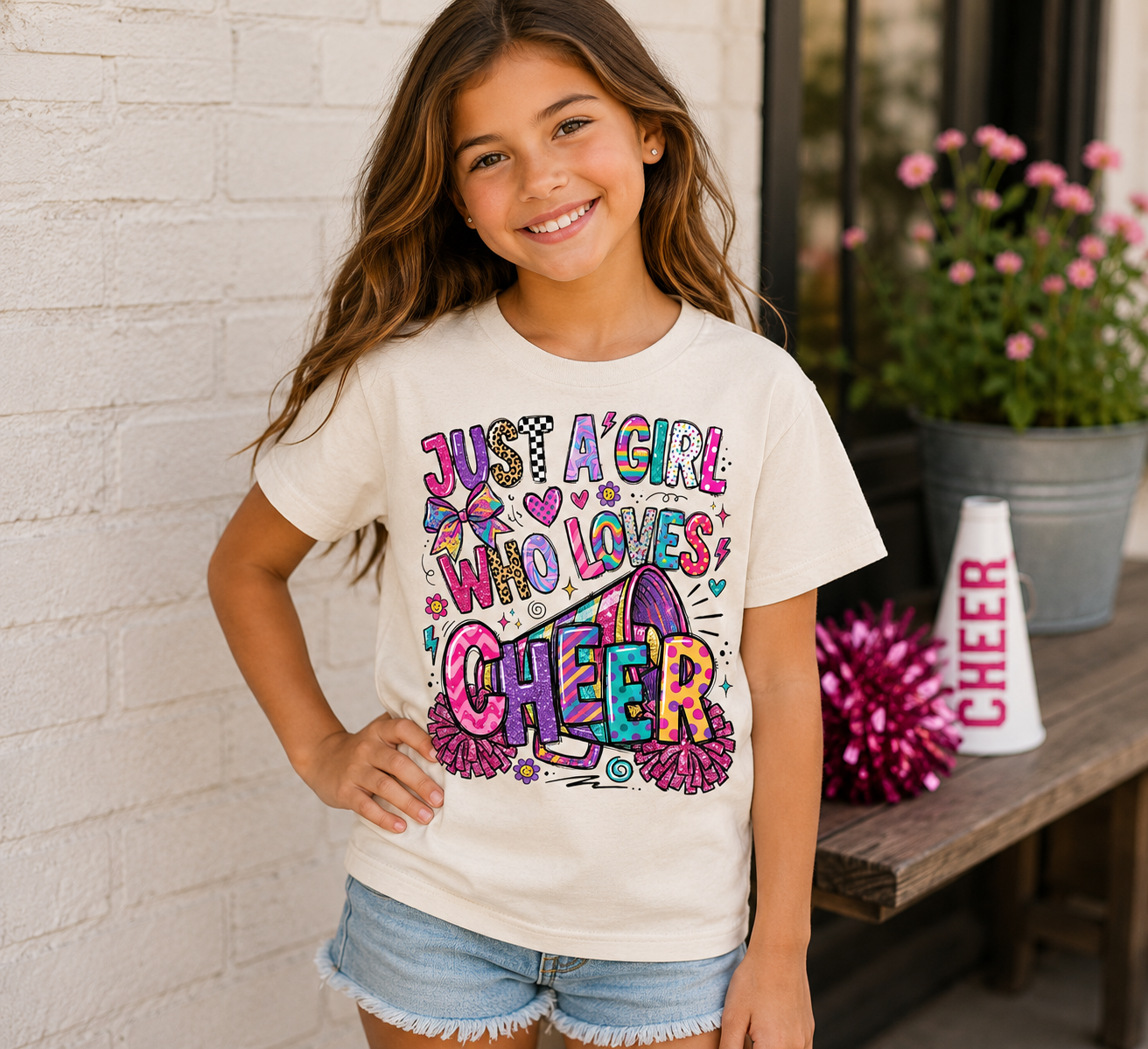 "Just a Girl Who Loves Cheer" Youth Cheer T‑Shirt