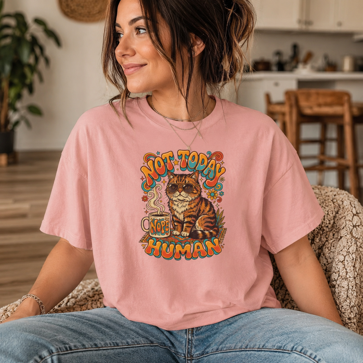 Not Today Human Cat Graphic Womens Boxy Tee